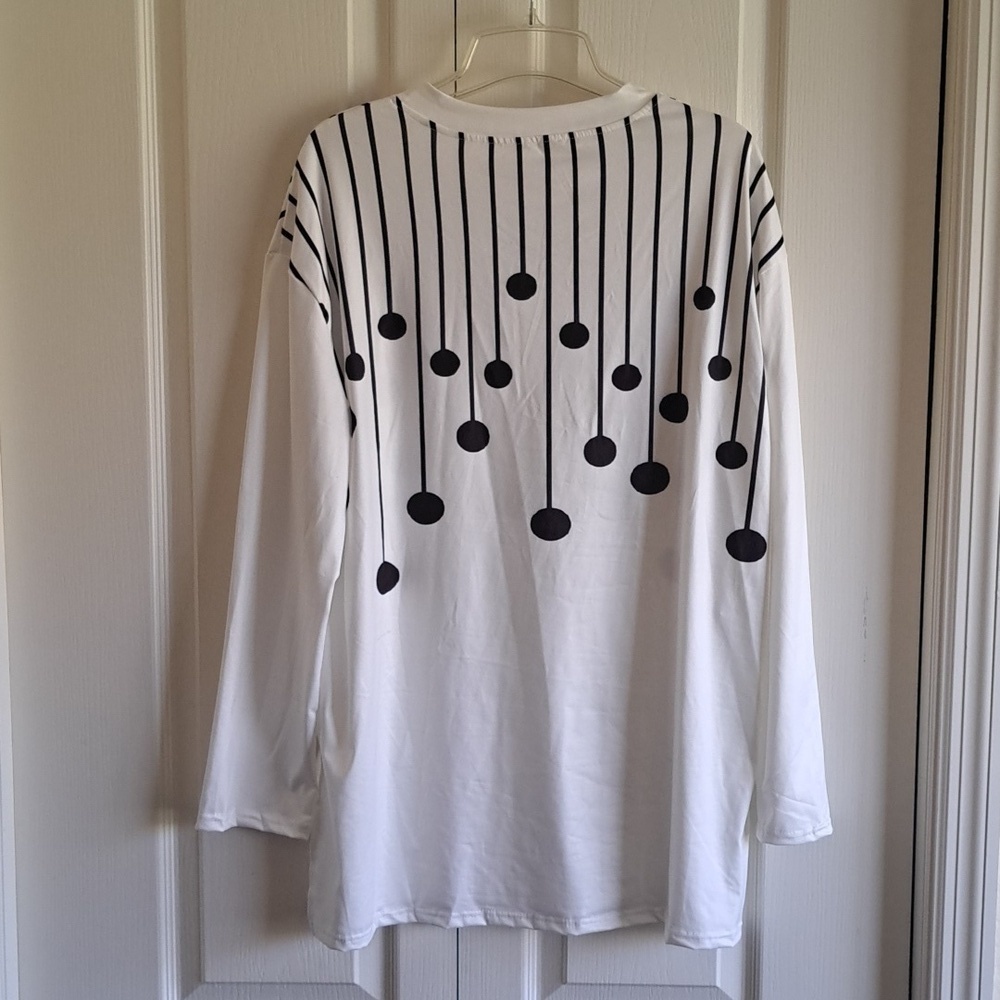 White Long Sleeve Shirt with Black Dot Pattern - Picture 6 of 7